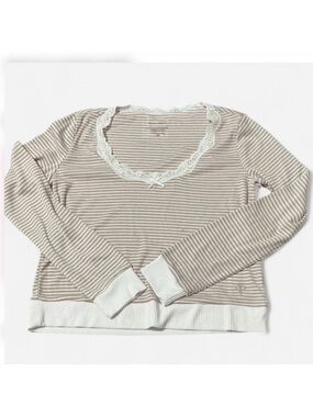 Lace-Trimmed Striped Long Sleeve Top Size Small NWT